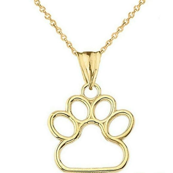10k Real Gold Small Dog Bear Paw Print Necklace